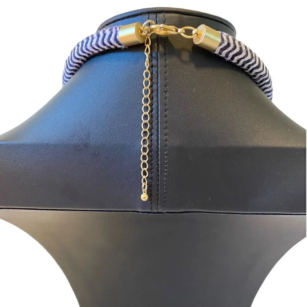 Multi Colored Thread Necklace w/ Matte Gold Toned circle Pendant.
